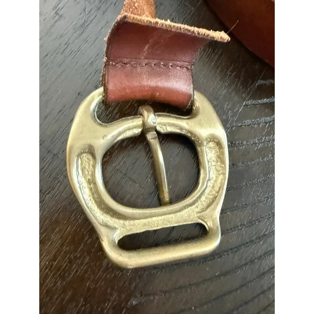 Rare Vintage Polo Ralph Lauren Brown Leather Belt Size 40 Brass Horseshoe Buckle